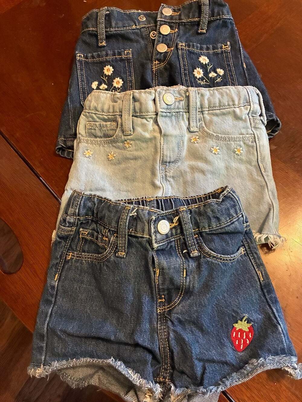 Old Navy Toddler Girls Embroidered Denim Jean Shorts Bundle (3-Pack)